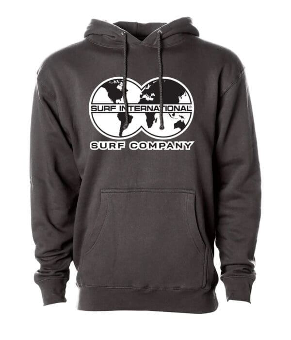 A black hoodie with the words " surf company ".