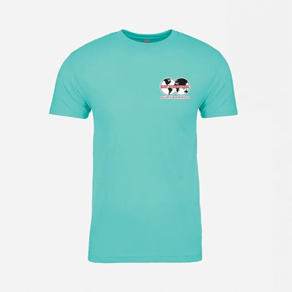 A turquoise t-shirt with a dog on it