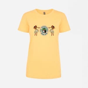 A yellow t-shirt with two people on it