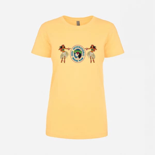 A yellow t-shirt with two people on it