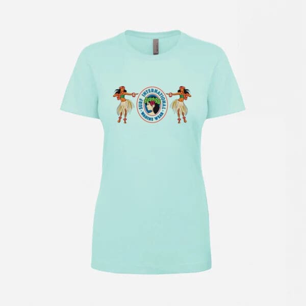 A light blue t-shirt with two cartoon characters