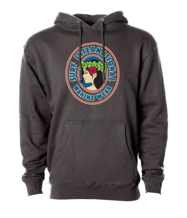 A black hoodie with a woman 's face on the front.