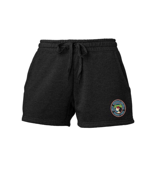 A black shorts with a patch on the front