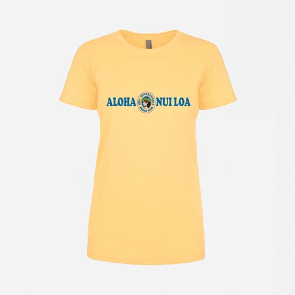 A yellow t-shirt with the words aloha nation on it.