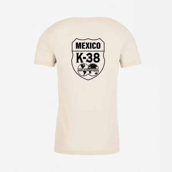 A t-shirt with the mexican k 3 8 logo on it.