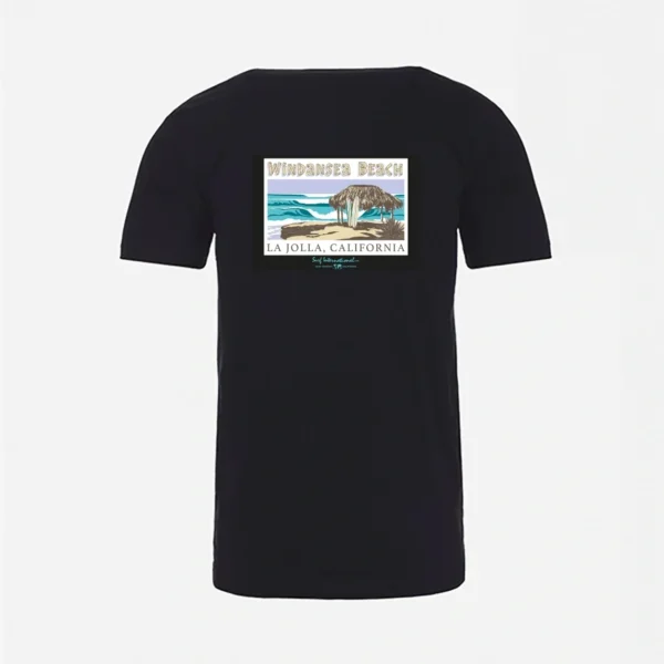 A black t-shirt with an image of the ocean.