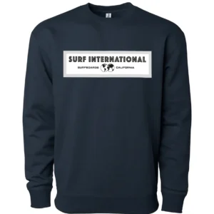 A black sweatshirt with the words surf international on it.