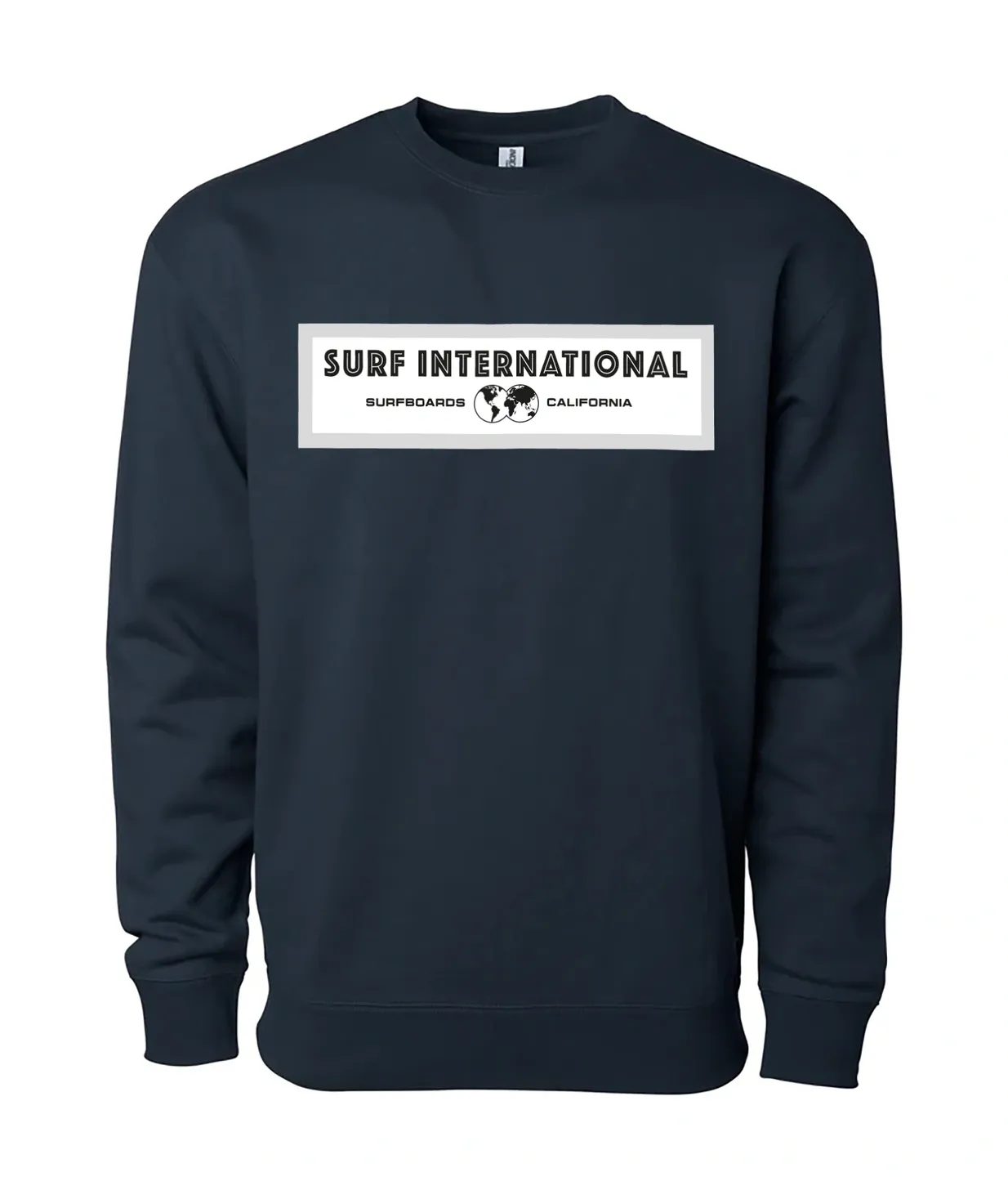 A black sweatshirt with the words surf international on it.