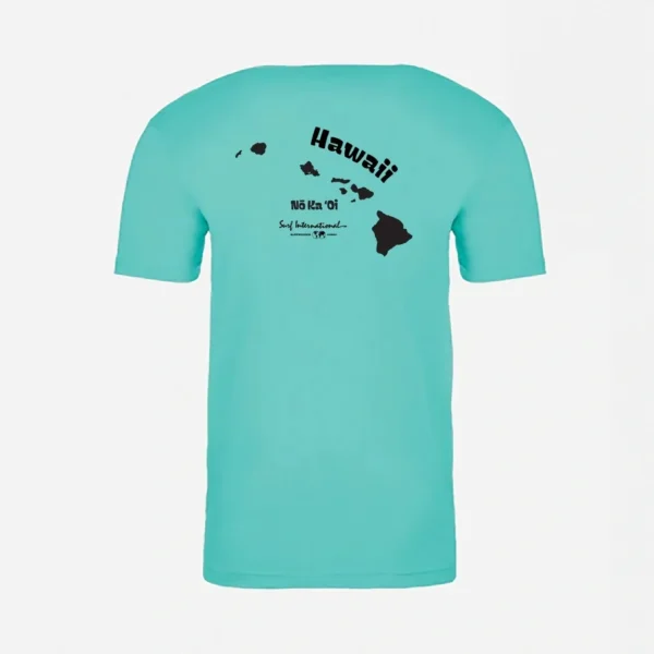 A light blue shirt with the state of hawaii on it.