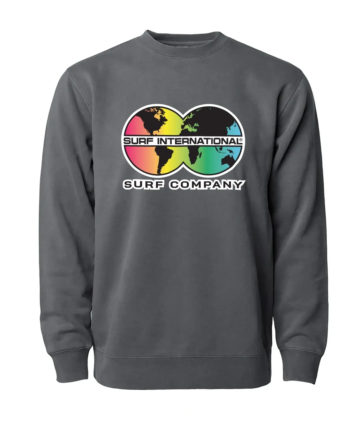 A gray sweatshirt with the words surf international on it.